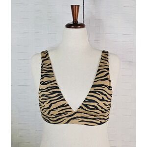 Aerie Pique Brown Animal Print Tie Back Longline Bikini Top Size Medium